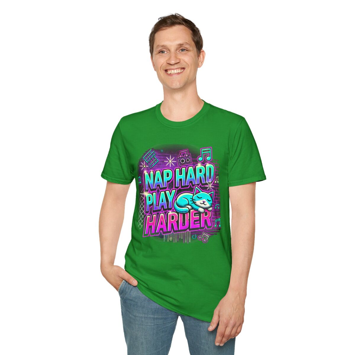 Nap Hard Play Harder T-Shirt, Gift for Cat Lovers - Image 4
