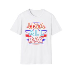USA All Day Unisex Softstyle T-Shirt, Patriotic Tee, Fourth of July Shirt, Casual Summer Top, Independence Day Outfit