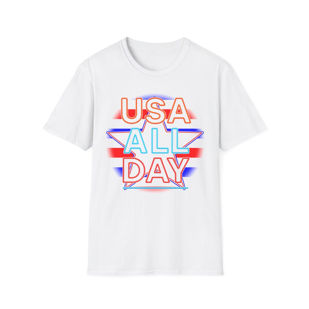 USA All Day Unisex Softstyle T-Shirt, Patriotic Tee, Fourth of July Shirt, Casual Summer Top, Independence Day Outfit