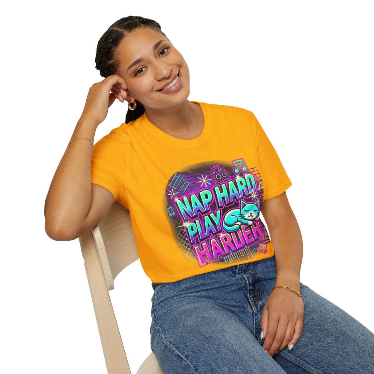 Nap Hard Play Harder T-Shirt, Gift for Cat Lovers - Image 3