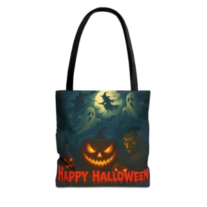 Halloween Tote Bag | Spooky Trick or Treat Bag | Reusable Canvas Tote in 3 Sizes (13x13, 16x16, 18x18) | Holiday Gift Bag