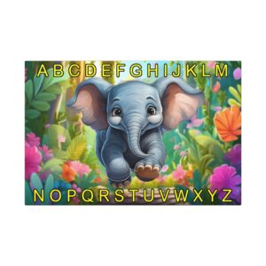Whimsical Elephant Canvas Art Wraps, Kids Room Decor, Learning Alphabet for Toddlers
