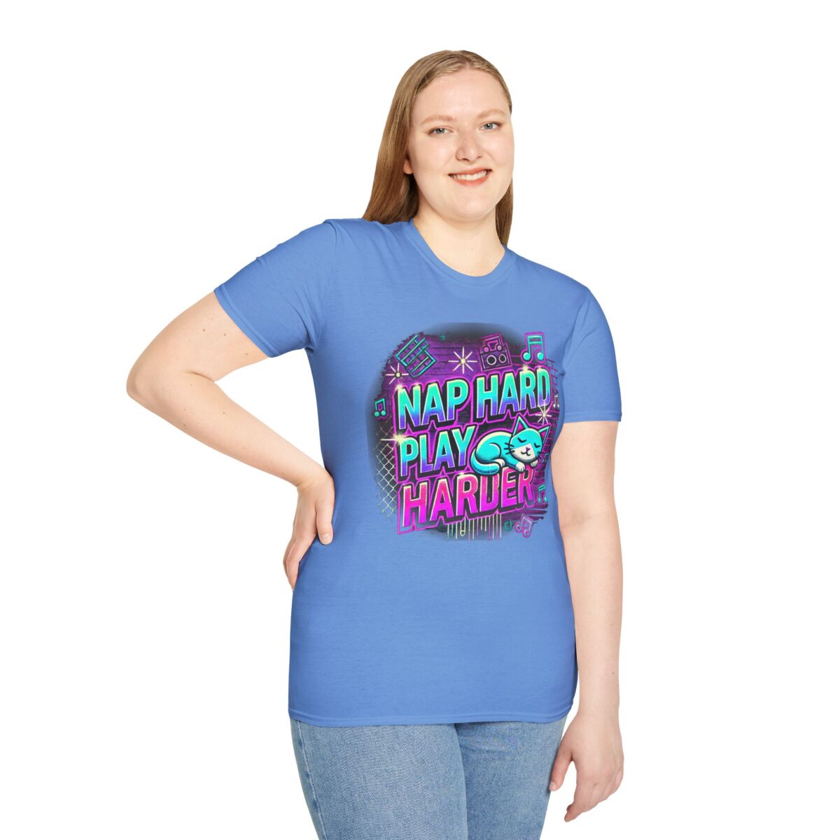 Nap Hard Play Harder T-Shirt, Gift for Cat Lovers - Image 2