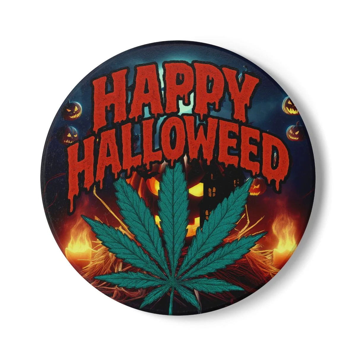 Round Haunted Mansion Halloweed Coaster | Ghosts & Witches Flying | Jack-O-Lantern Pumpkin Drink Mat | Spooky Party Table Decor Gift