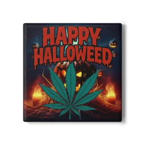Square Haunted Mansion Halloweed Coaster | Ghosts & Witches Flying | Jack-O-Lantern Pumpkin Drink Mat | Spooky Party Table Decor Gift